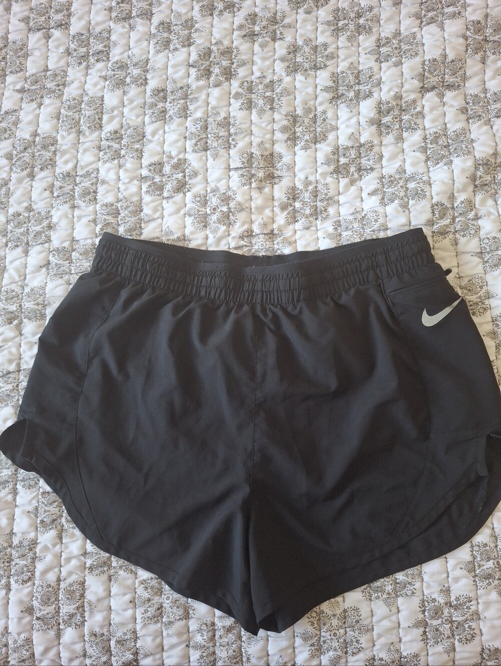 Zipper Broke! Nike Black Women's Athletic Running Shorts with Reflective Swoosh.